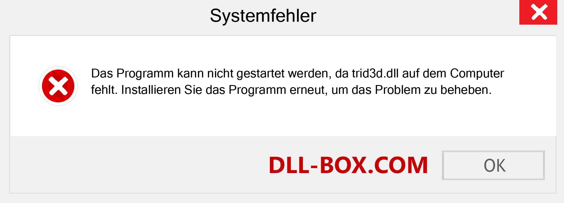 trid3d.dll-Datei fehlt?. Download für Windows 7, 8, 10 - Fix trid3d dll Missing Error unter Windows, Fotos, Bildern